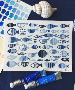 青い小さな魚の絵
